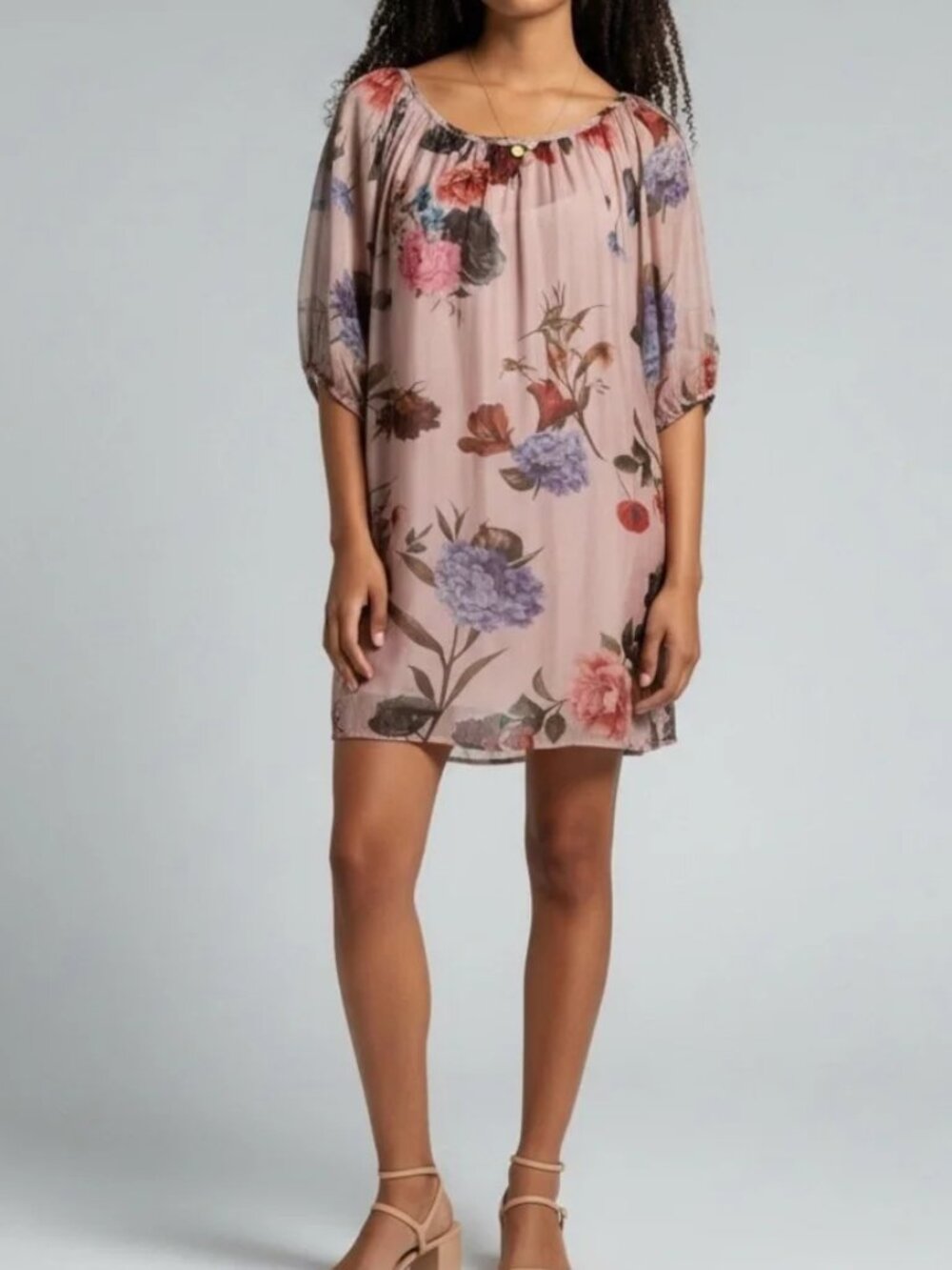 Bellambra Size Large Blush Floral Mini Dress Made in Italy Silk Blend NWT